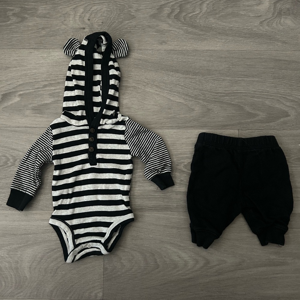 Newborn Hooded Onesie with Black Pants